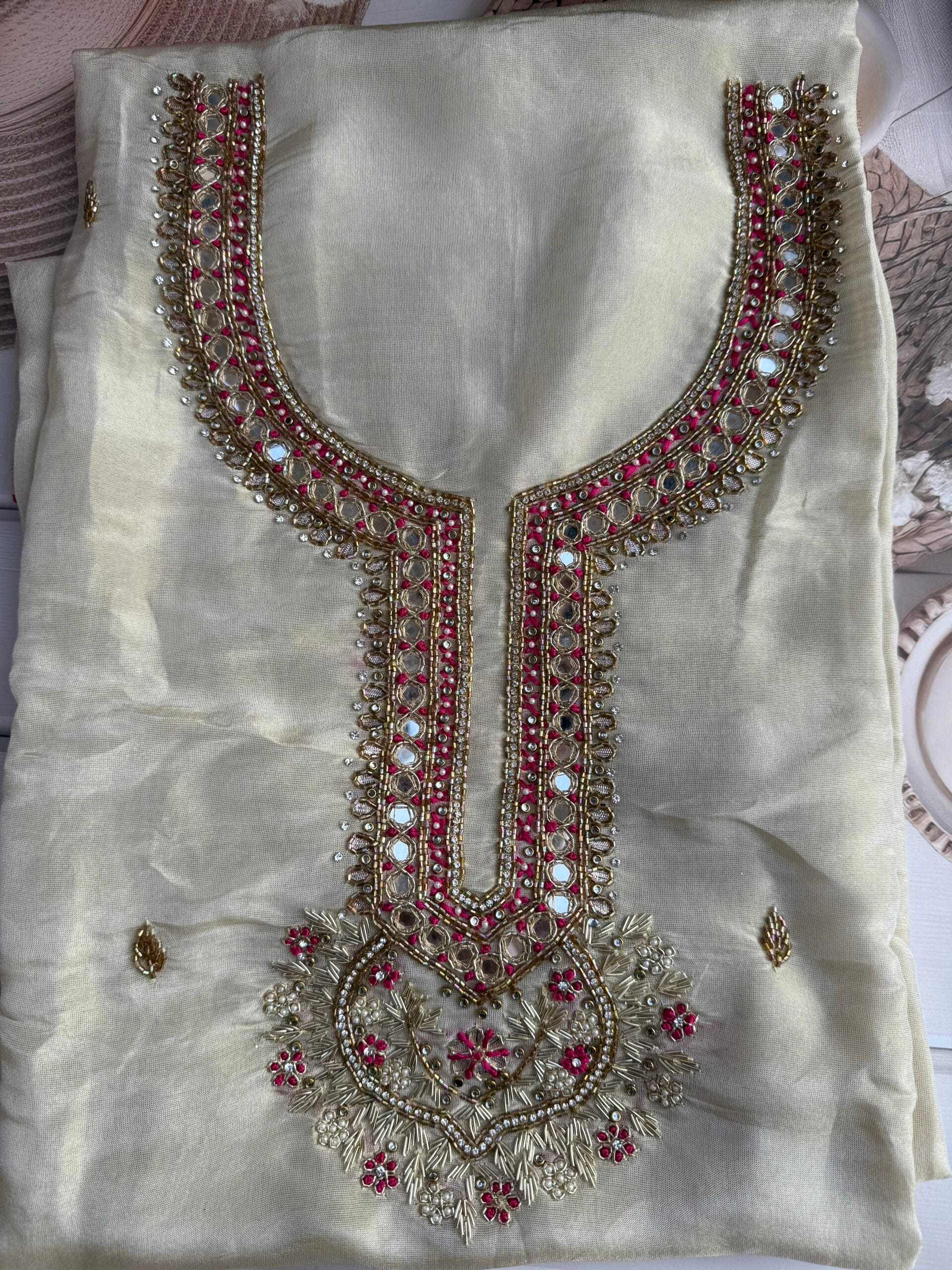 Gulbahaar – Shimmer Organza Hand Embroidered Suit - Image 2